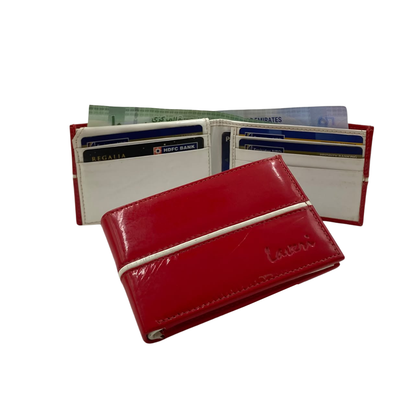 Men's Waterproof Bifold Leather Wallet with ID Window & Card Slots (White & Red Edition) #1020B [C.L.]
