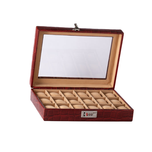 18 Slot Genuine Leather Premium Watch Box Glass Top