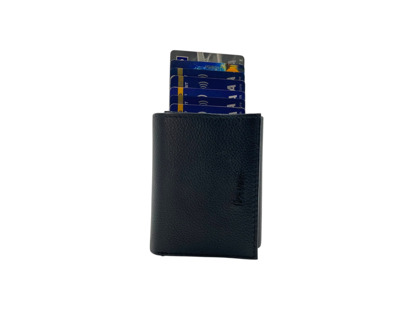 Smart Pop-Up Metallic Card Holder Tri-Fold Wallet in Leather # TRI 4523.NEW-ELASTIC