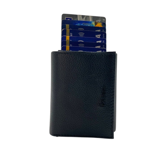 Smart Pop-Up Metallic Card Holder Tri-Fold Wallet in Leather # TRI 4523.NEW-ELASTIC