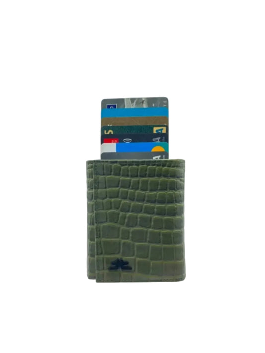Smart Pop-Up Metallic Card Holder Tri-Fold Wallet in Leather #4522.New-Button