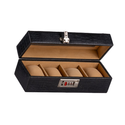 4 Slot Genuine Leather Premium Watch Box Glass Top