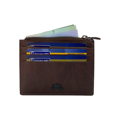 Slim Top Zipper Cards Holder Genuine Leather # 4505
