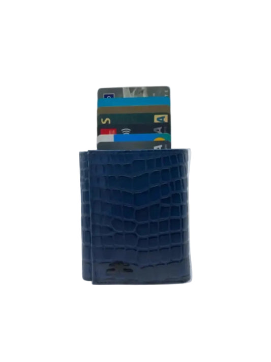 Smart Pop-Up Metallic Card Holder Tri-Fold Wallet in Leather #4522.New-Button
