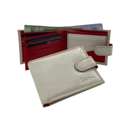 Men's Waterproof Bifold Leather Wallet with ID Window & Card Slots (White & Red Edition) #1728CL [PLAIN]