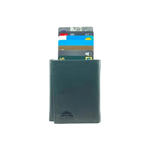 Smart Pop-Up Metallic Card Holder Tri-Fold Wallet in Leather #4522.New-Button