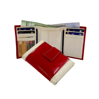 Men's Waterproof Bifold Leather Wallet with ID Window & Card Slots (White & Red Edition) #1125 [PATTI]