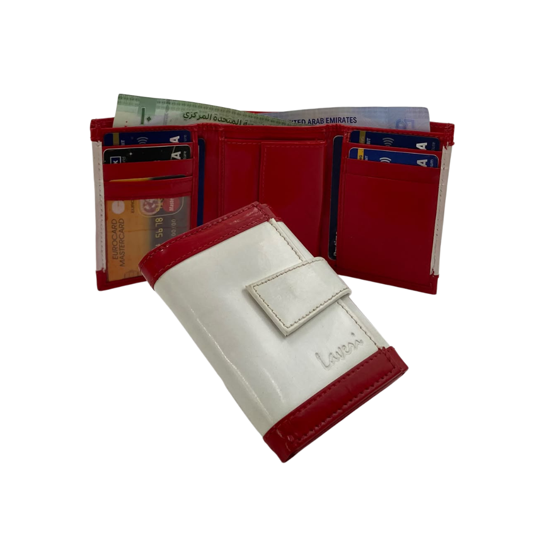Men's Waterproof Bifold Leather Wallet with ID Window & Card Slots (White & Red Edition) #1125 [PATTI]