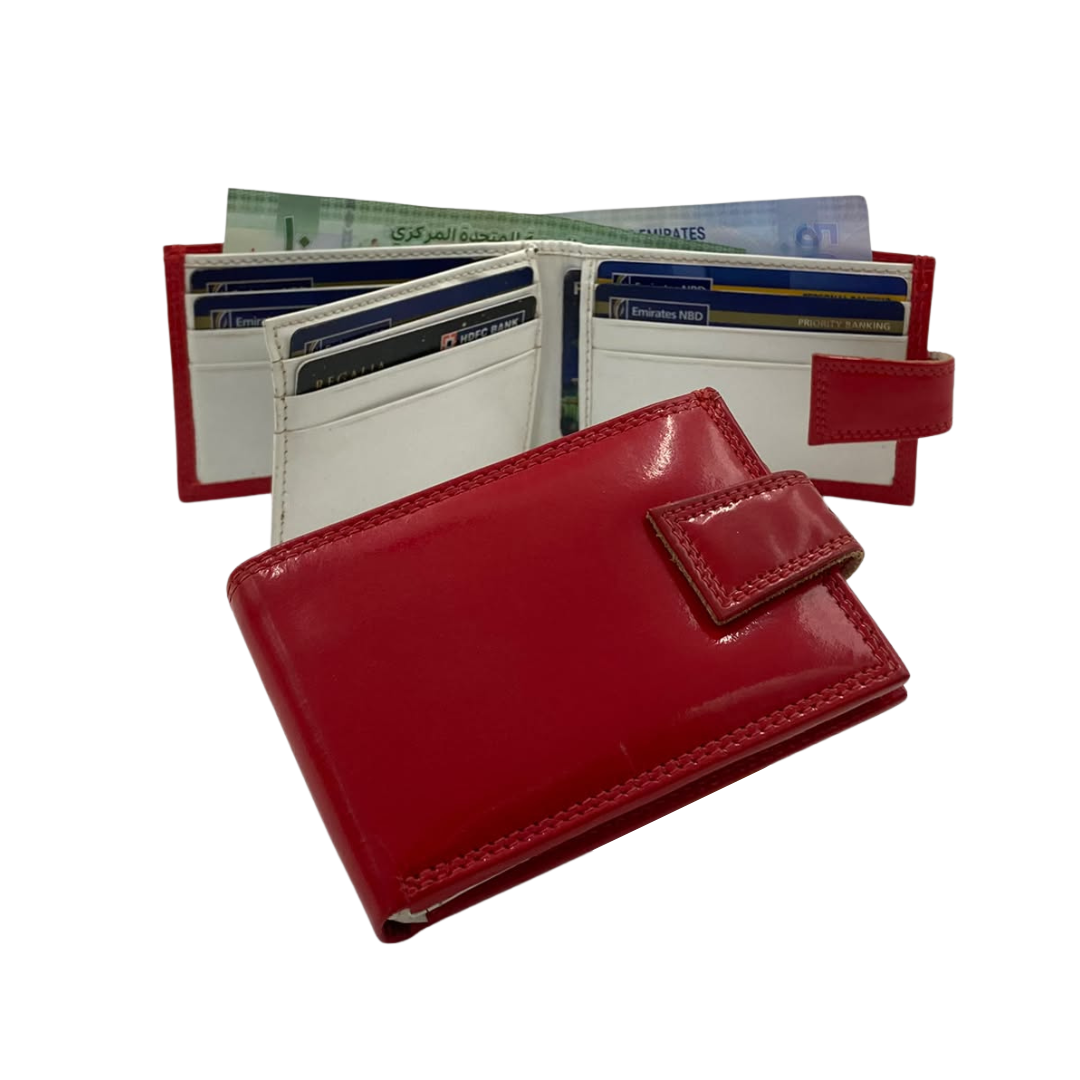 Men's Waterproof Bifold Leather Wallet with ID Window & Card Slots (White & Red Edition) #1020AL [PLAIN]
