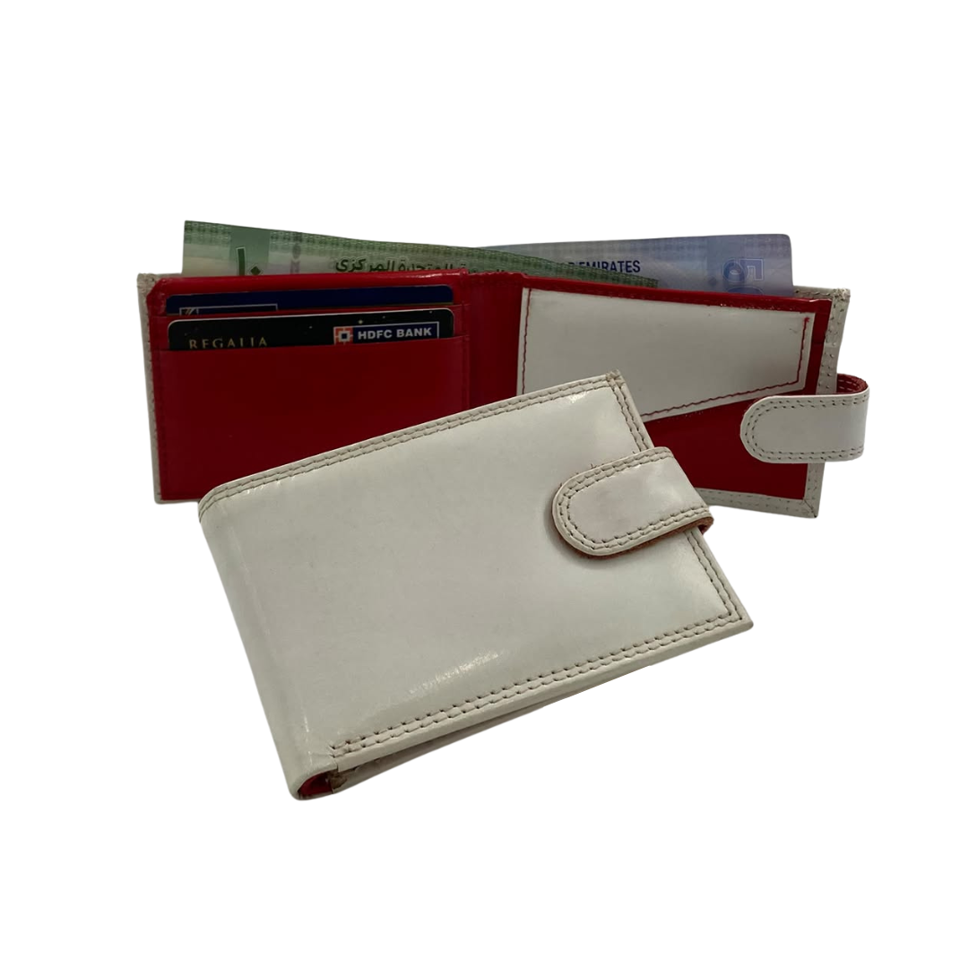 Men's Waterproof Bifold Leather Wallet with ID Window & Card Slots (White & Red Edition) #1020CL [PLAIN]