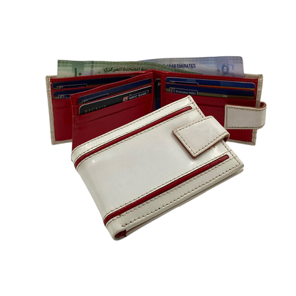 Men's Waterproof Bifold Leather Wallet with ID Window & Card Slots (White & Red Edition) #1020AL [D.L.]