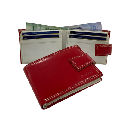 Men's Waterproof Bifold Leather Wallet with ID Window & Card Slots (White & Red Edition) #1729A [PLAIN]