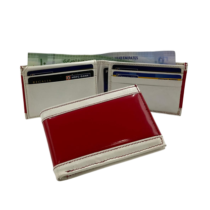 Men's Waterproof Bifold Leather Wallet with ID Window & Card Slots (White & Red Edition) #1020B [PATTI]