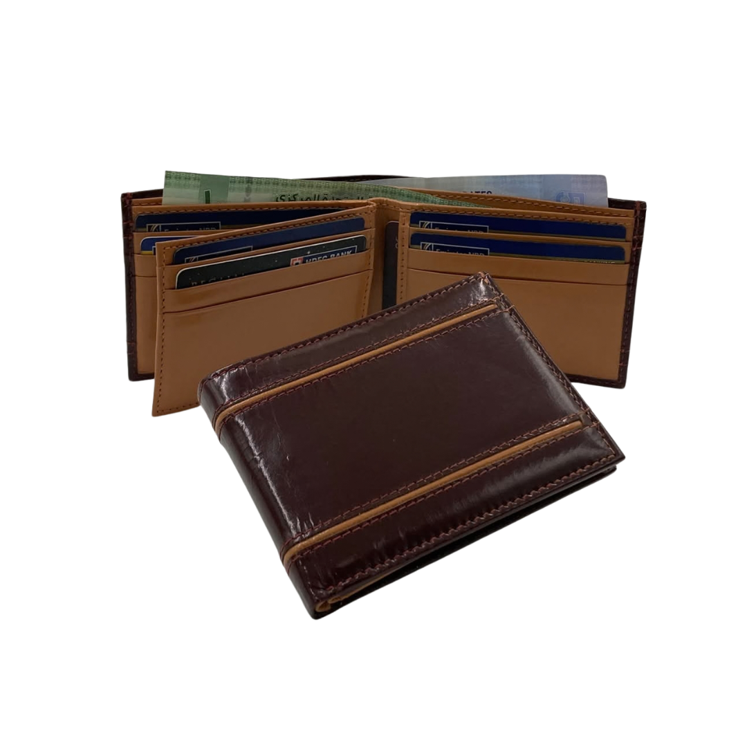 Classic Men's Waterproof Bifold Leather Wallet with Flip ID Window #1728 (D.L.)