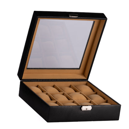 12 Slot Genuine Leather Premium Watch Box Glass Top