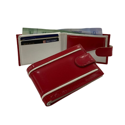 Men's Waterproof Bifold Leather Wallet with ID Window & Card Slots (White & Red Edition) #1020CL [D.L.]