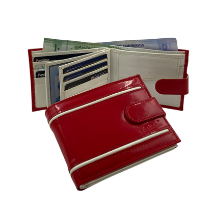Men's Waterproof Bifold Leather Wallet with ID Window & Card Slots (White & Red Edition) #983CL [D.L.]