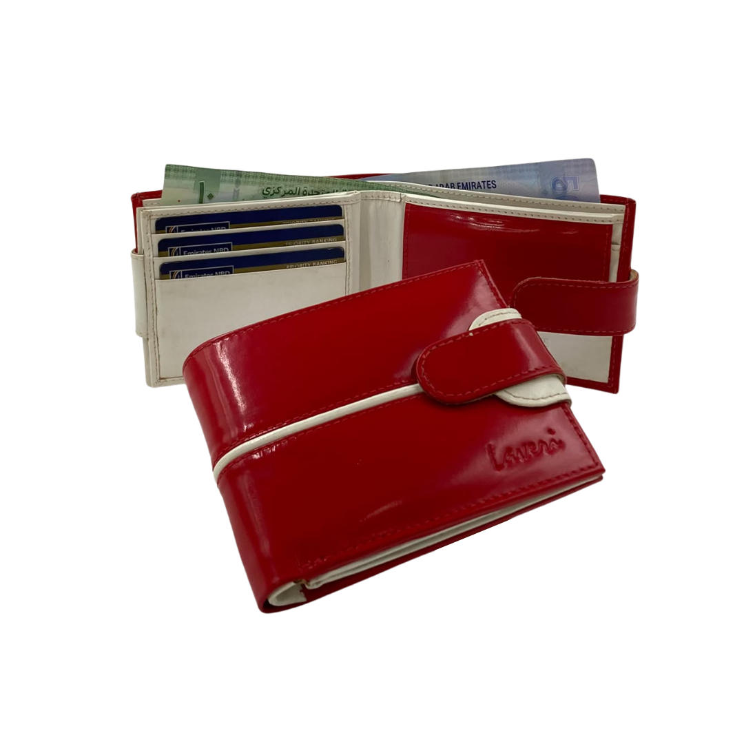 Men's Waterproof Bifold Leather Wallet with ID Window & Card Slots (White & Red Edition) #1887CL [C.L.]