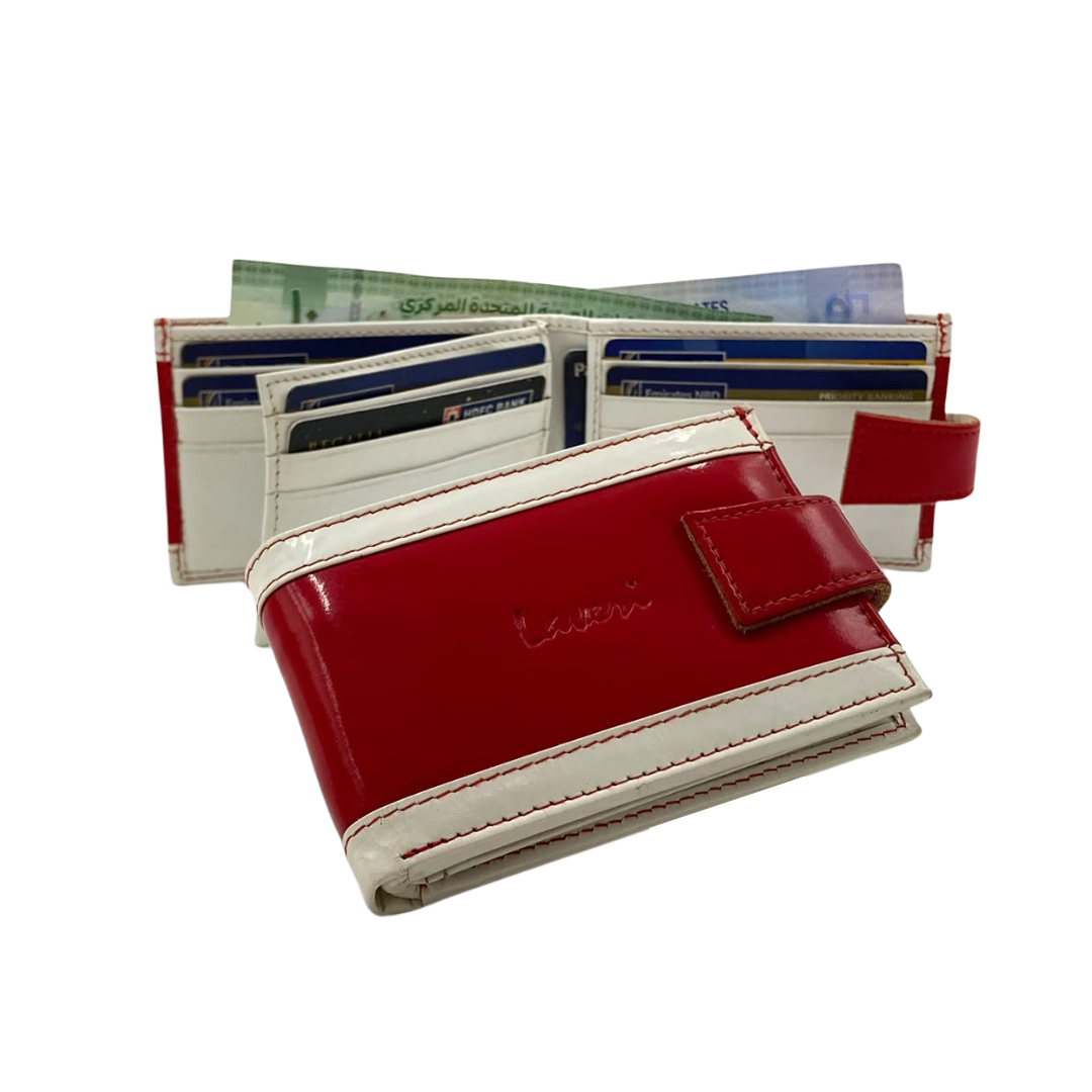 Men's Waterproof Bifold Leather Wallet with ID Window & Card Slots (White & Red Edition) #1020AL [PATTI]