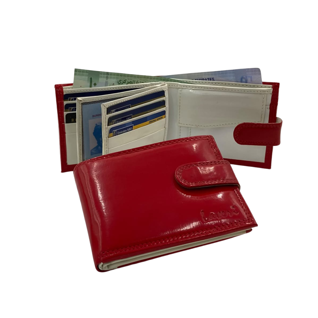 Men's Waterproof Bifold Leather Wallet with ID Window & Card Slots (White & Red Edition) #983CL [plain]