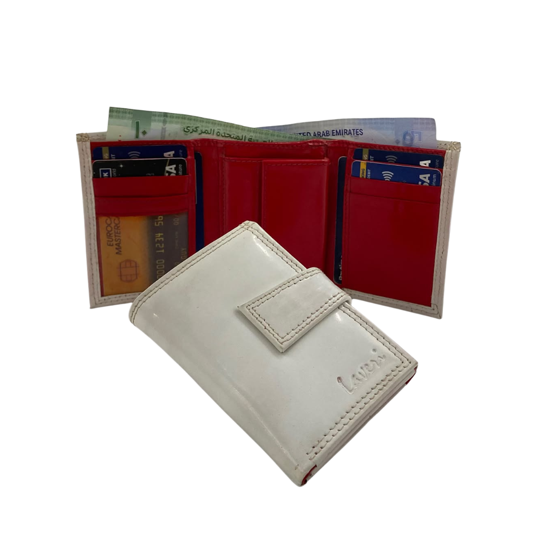 Men's Waterproof Bifold Leather Wallet with ID Window & Card Slots (White & Red Edition) #1125 [PLAIN]