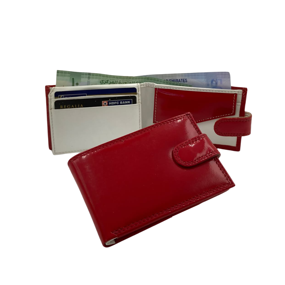 Men's Waterproof Bifold Leather Wallet with ID Window & Card Slots (White & Red Edition) #1020CL [PLAIN]