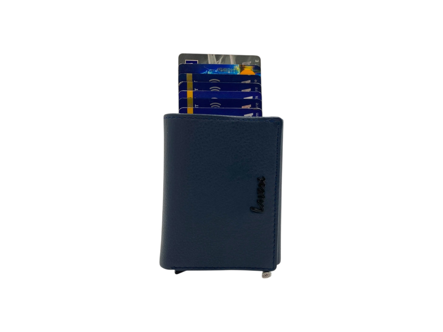 Smart Pop-Up Metallic Card Holder Tri-Fold Wallet in Leather # TRI 4523.NEW-ELASTIC