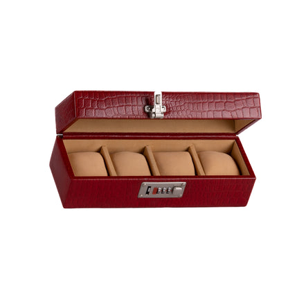 4 Slot Genuine Leather Premium Watch Box Glass Top