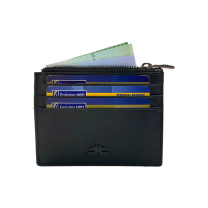 Slim Top Zipper Cards Holder Genuine Leather # 4505