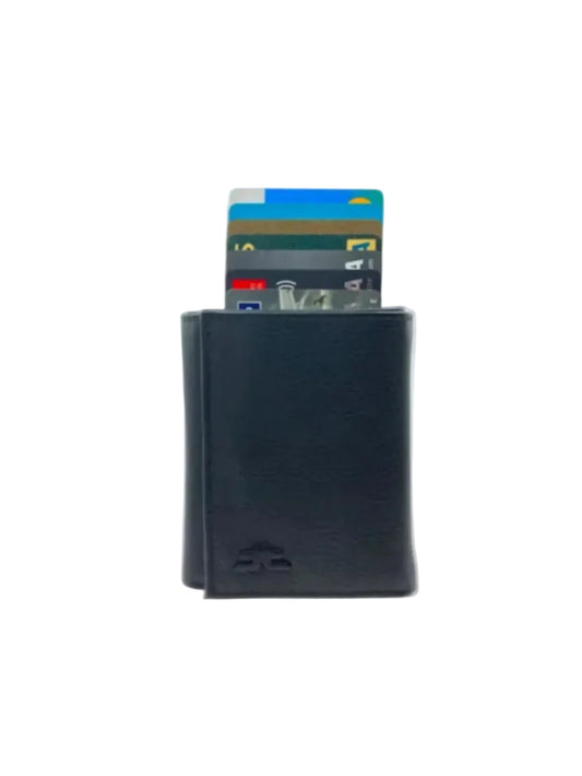 Smart Pop-Up Metallic Card Holder Tri-Fold Wallet in Leather #4522.New-Button