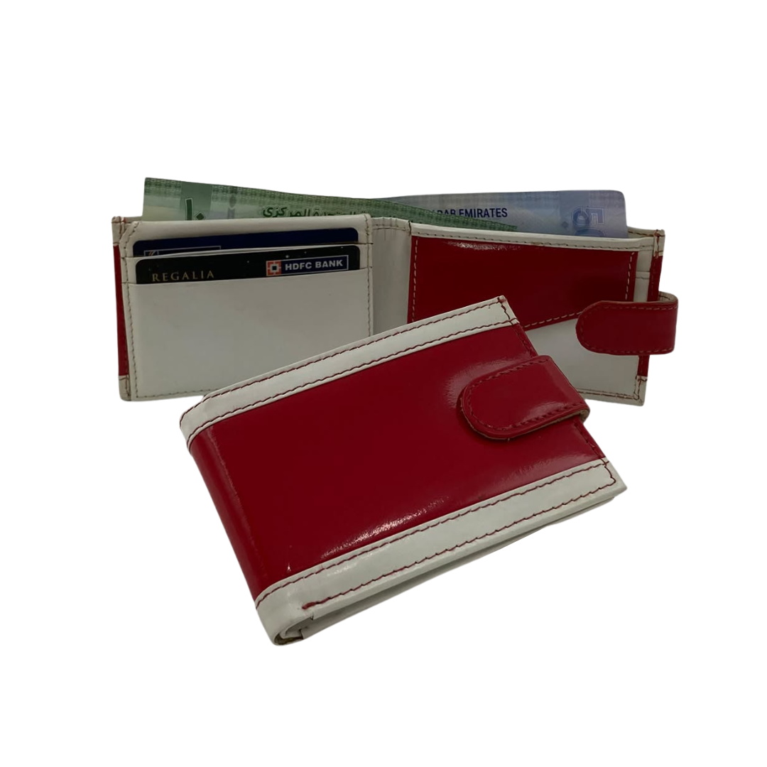 Men's Waterproof Bifold Leather Wallet with ID Window & Card Slots (White & Red Edition) #1020CL [PATTI]