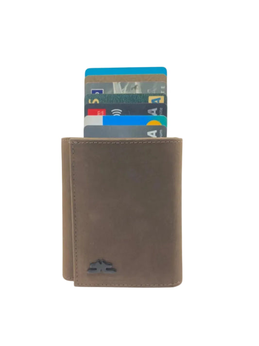 Smart Pop-Up Metallic Card Holder Tri-Fold Wallet in Leather #4522.New-Button