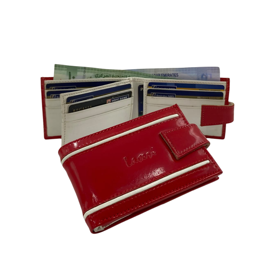 Men's Waterproof Bifold Leather Wallet with ID Window & Card Slots (White & Red Edition) #1020AL [D.L.]
