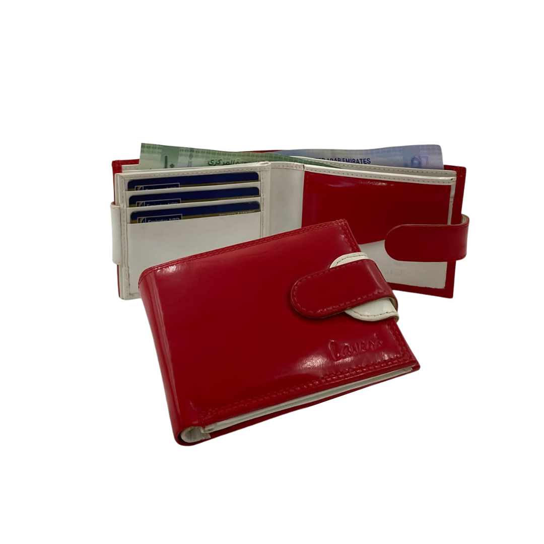 Men's Waterproof Bifold Leather Wallet with ID Window & Card Slots (White & Red Edition) #1887CL [PLAIN]