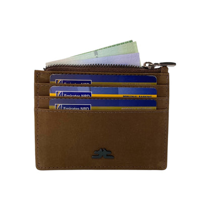 Slim Top Zipper Cards Holder Genuine Leather # 4505