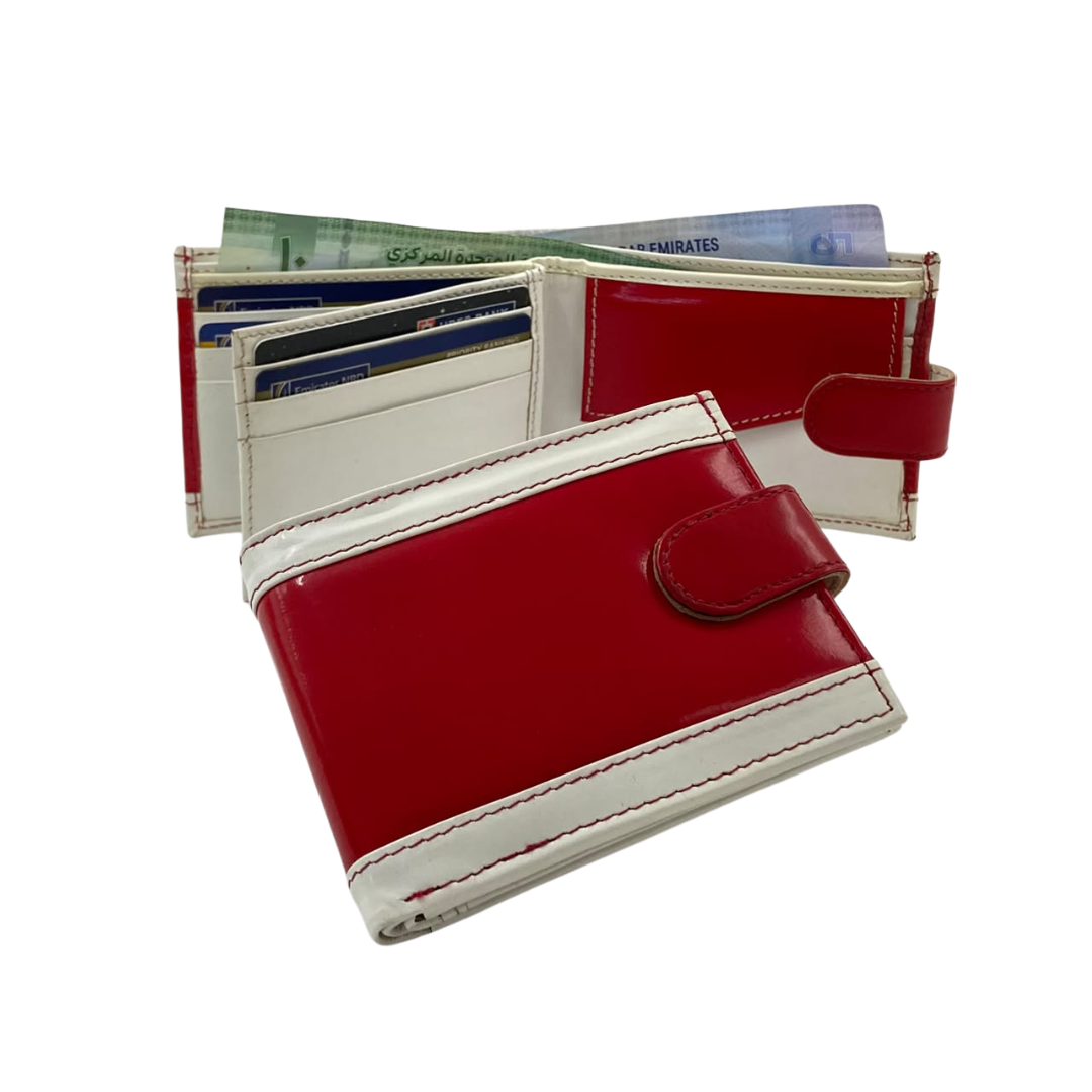 Men's Waterproof Bifold Leather Wallet with ID Window & Card Slots (White & Red Edition) #1728CL [PATTI]