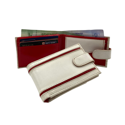 Men's Waterproof Bifold Leather Wallet with ID Window & Card Slots (White & Red Edition) #1020CL [D.L.]