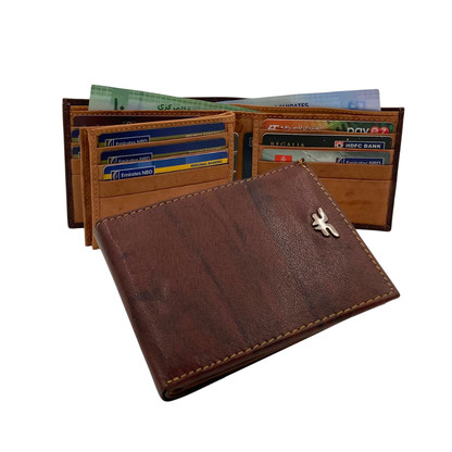 Mens Genuine Leather Mens wallet Leather Lined Bi fold Wallet For Men # 983A