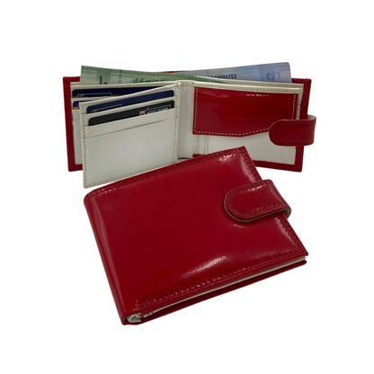 Men's Waterproof Bifold Leather Wallet with ID Window & Card Slots (White & Red Edition) #1728CL [PLAIN]