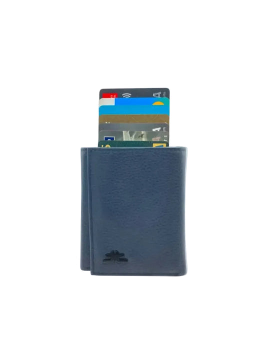 Smart Pop-Up Metallic Card Holder Tri-Fold Wallet in Leather #4522.New-Button