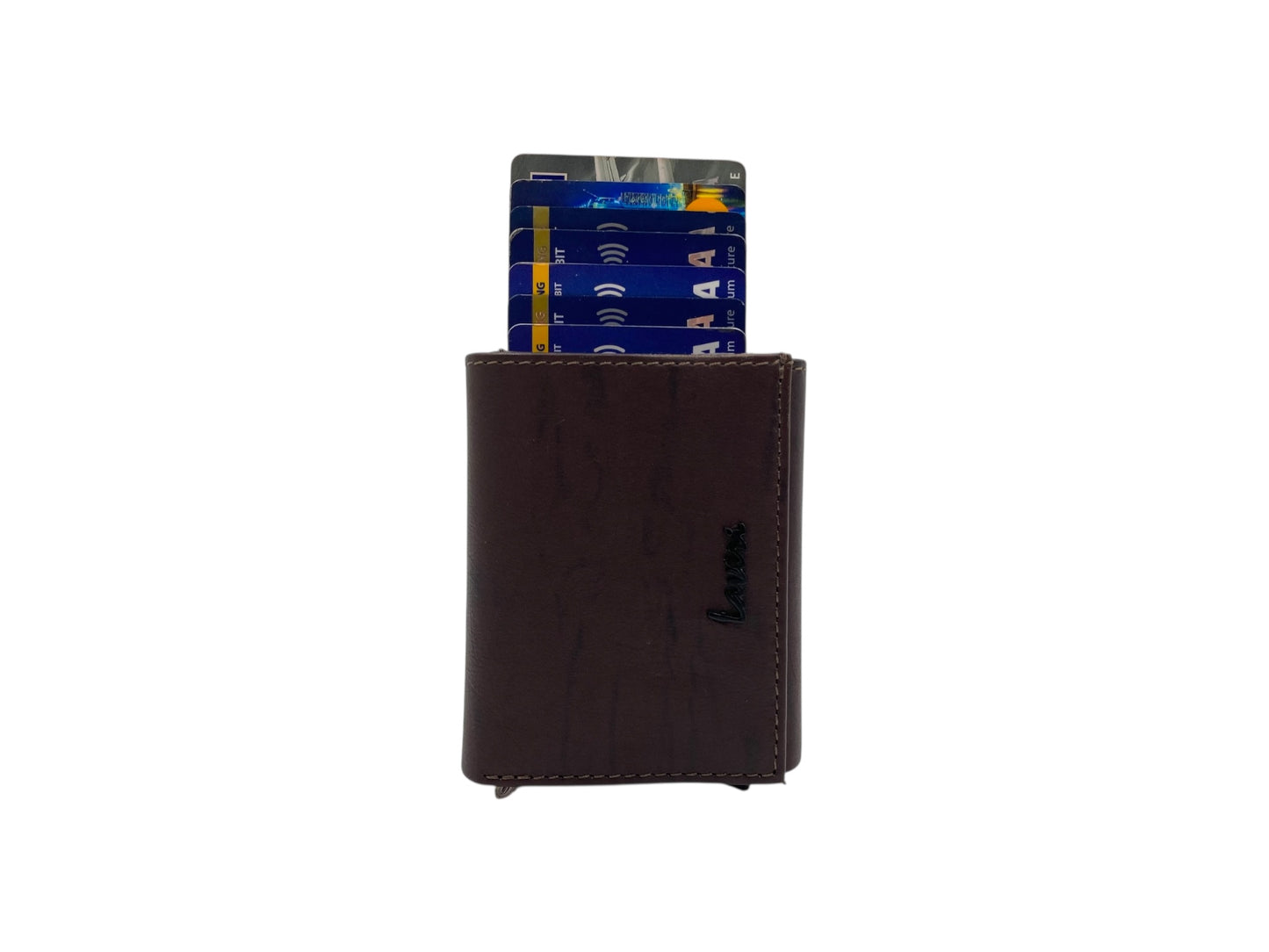 Smart Pop-Up Metallic Card Holder Tri-Fold Wallet in Leather # TRI 4523.NEW-ELASTIC