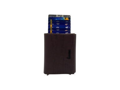 Smart Pop-Up Metallic Card Holder Tri-Fold Wallet in Leather # TRI 4523.NEW-ELASTIC