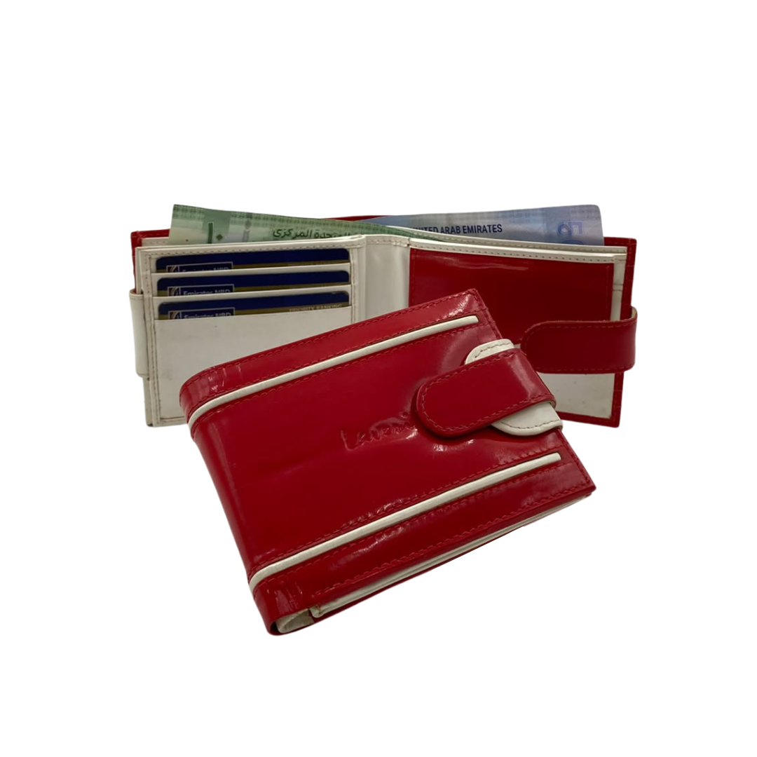 Men's Waterproof Bifold Leather Wallet with ID Window & Card Slots (White & Red Edition) #1887CL [D.L.]