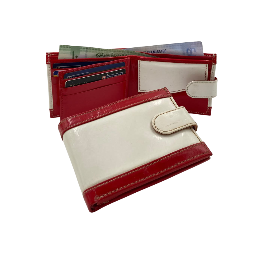 Men's Waterproof Bifold Leather Wallet with ID Window & Card Slots (White & Red Edition) #1728CL [PATTI]