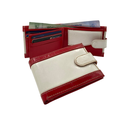 Men's Waterproof Bifold Leather Wallet with ID Window & Card Slots (White & Red Edition) #1728CL [PATTI]