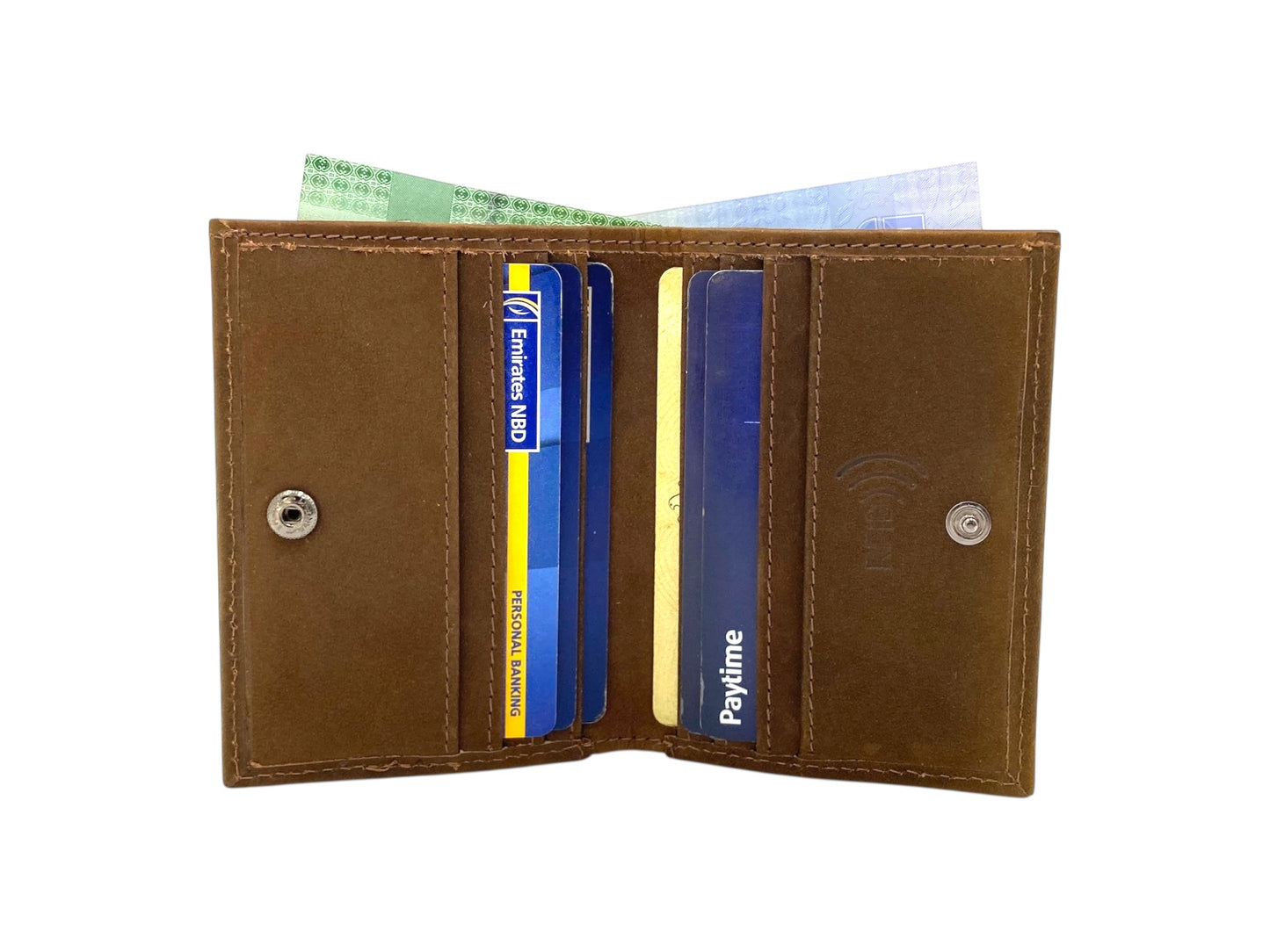 Slim Photo-ID Bifold Snap Button Cards & Cash Wallet # RFID 1274AML