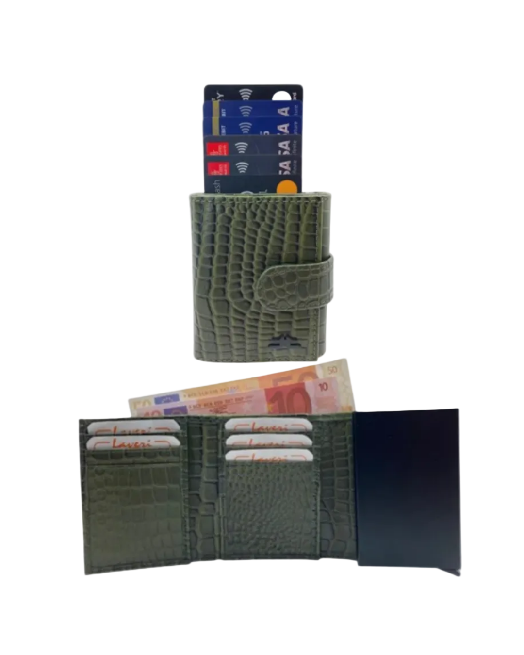 Smart Pop-Up Metallic Card Holder Tri-Fold Wallet in Leather #4523.New-Loop