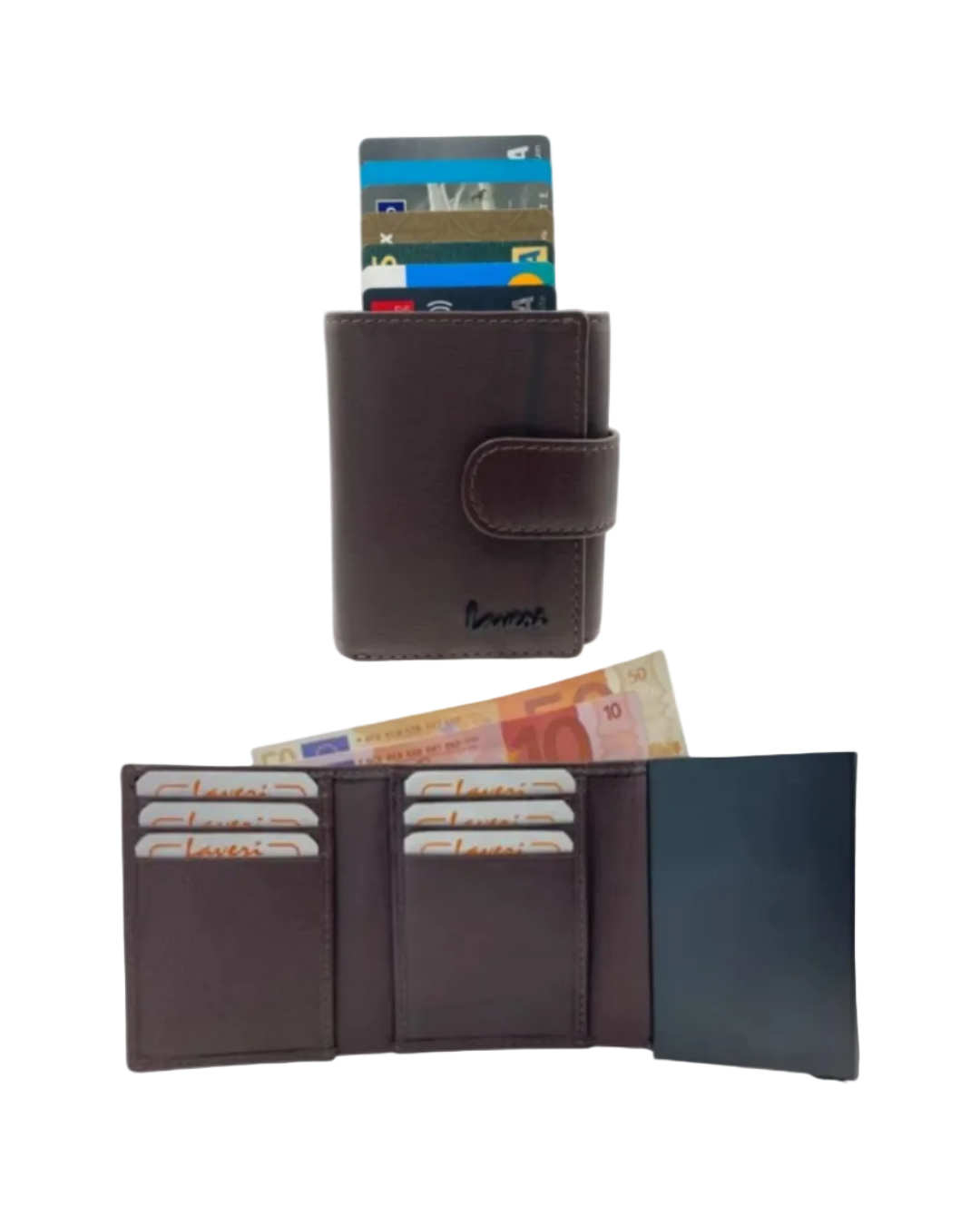 Smart Pop-Up Metallic Card Holder Tri-Fold Wallet in Leather #4523.New-Loop