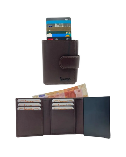 Smart Pop-Up Metallic Card Holder Tri-Fold Wallet in Leather #4523.New-Loop