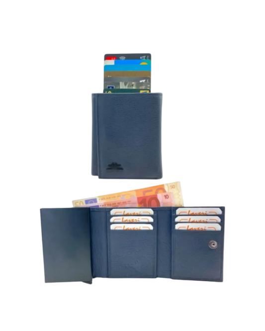 Smart Pop-Up Metallic Card Holder Tri-Fold Wallet in Leather # TRI - 4522.NEW-Buton